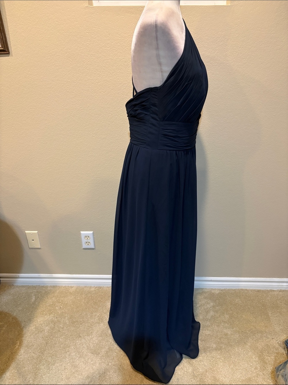 Camille La Vie One-Shoulder Navy Blue Chiffon Gown-Size 10 - Picture 5 of 16